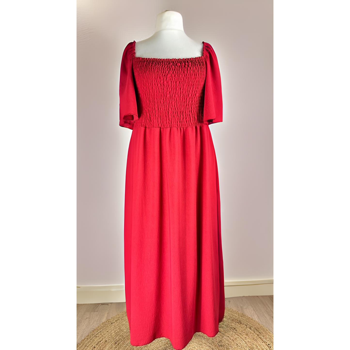 ROBE LONGUE BUSTE SMOCK - ROUGE PASSION