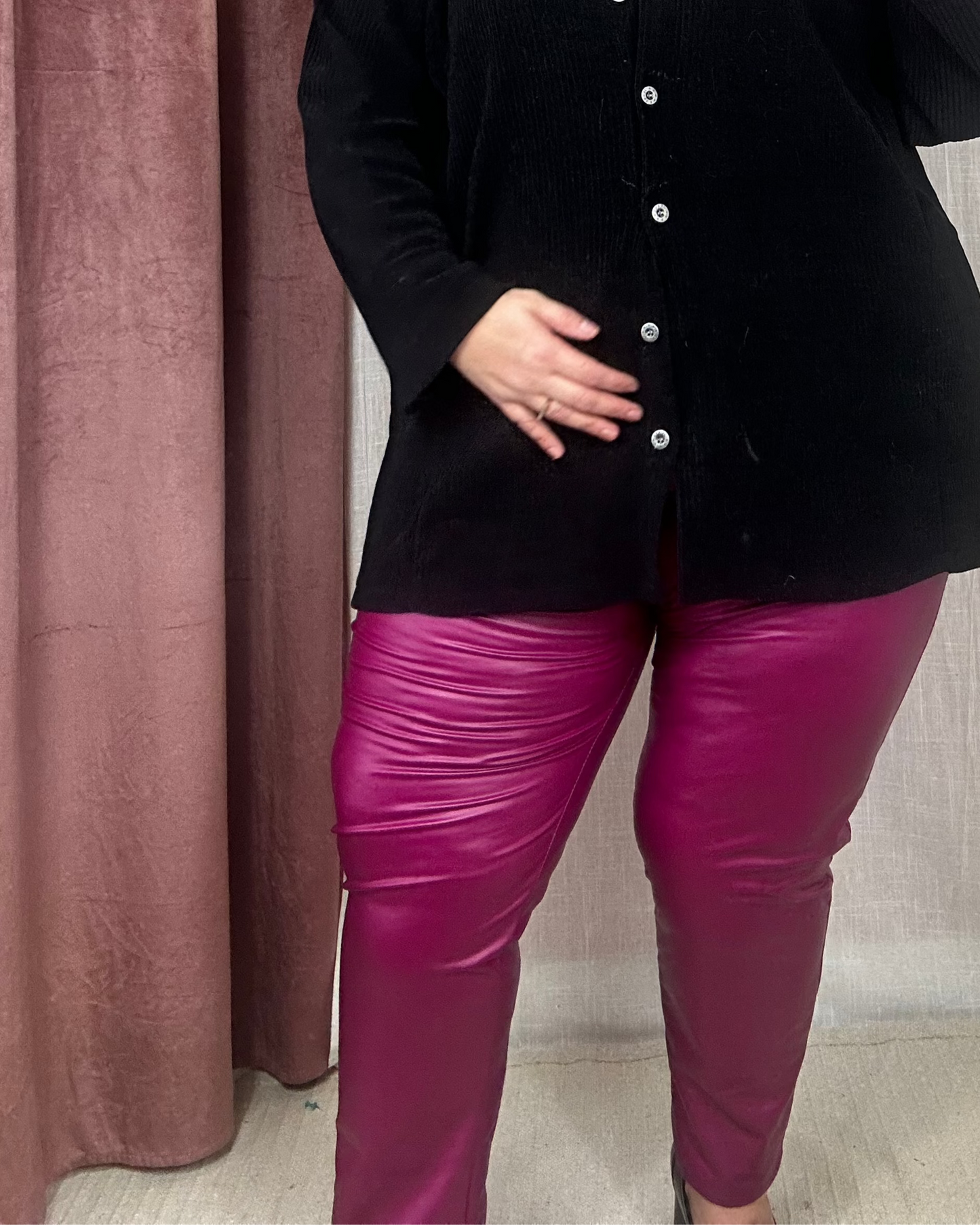 LEGGING SIMILI CUIR FRAMBOISE